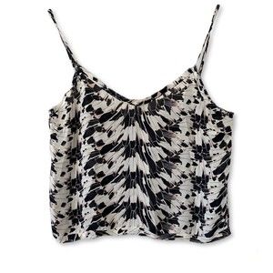 LoveShackFancy Feather Printed Silk Cropped Cami Tank Top Blouse Raw hem Size XS